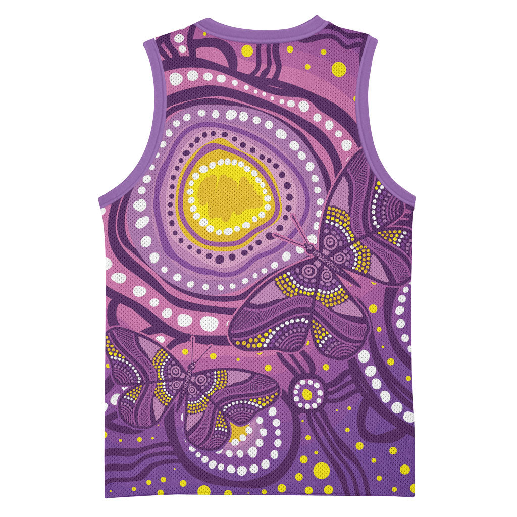 Australia Indigenous World Cancer Day Purple Aboriginal Basketball Jersey Butterfly Ribbon