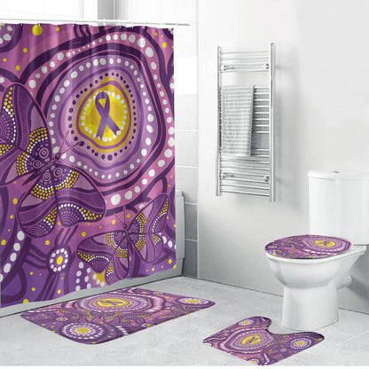 Australia Indigenous World Cancer Day Purple Aboriginal Bathroom Set Butterfly Ribbon
