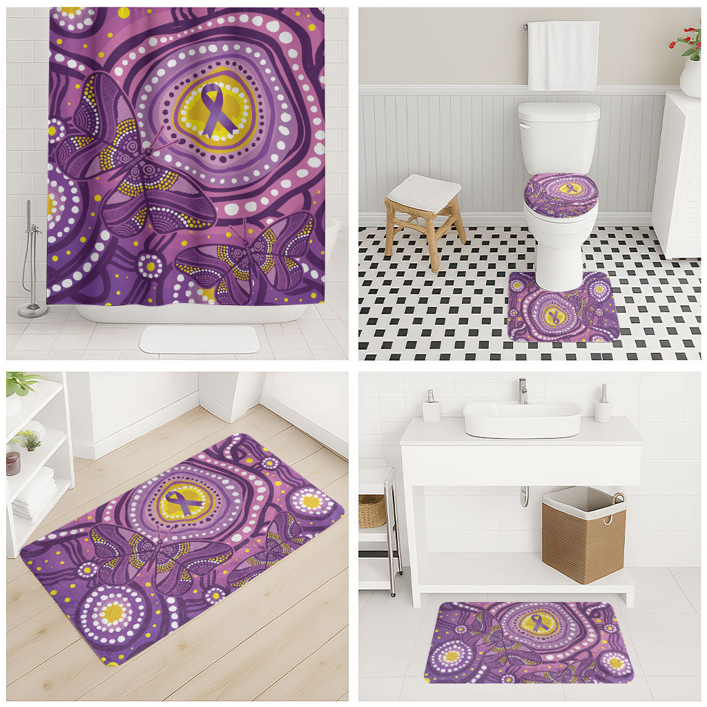 Australia Indigenous World Cancer Day Purple Aboriginal Bathroom Set Butterfly Ribbon