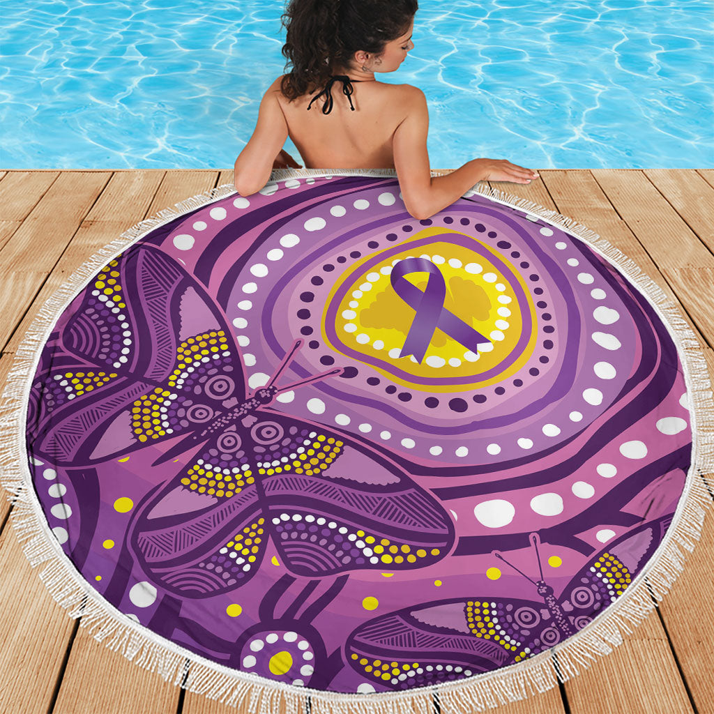 Australia Indigenous World Cancer Day Purple Aboriginal Beach Blanket Butterfly Ribbon