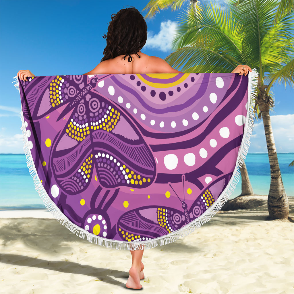 Australia Indigenous World Cancer Day Purple Aboriginal Beach Blanket Butterfly Ribbon