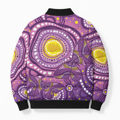 Australia Indigenous World Cancer Day Purple Aboriginal Bomber Puffer Jacket Butterfly Ribbon