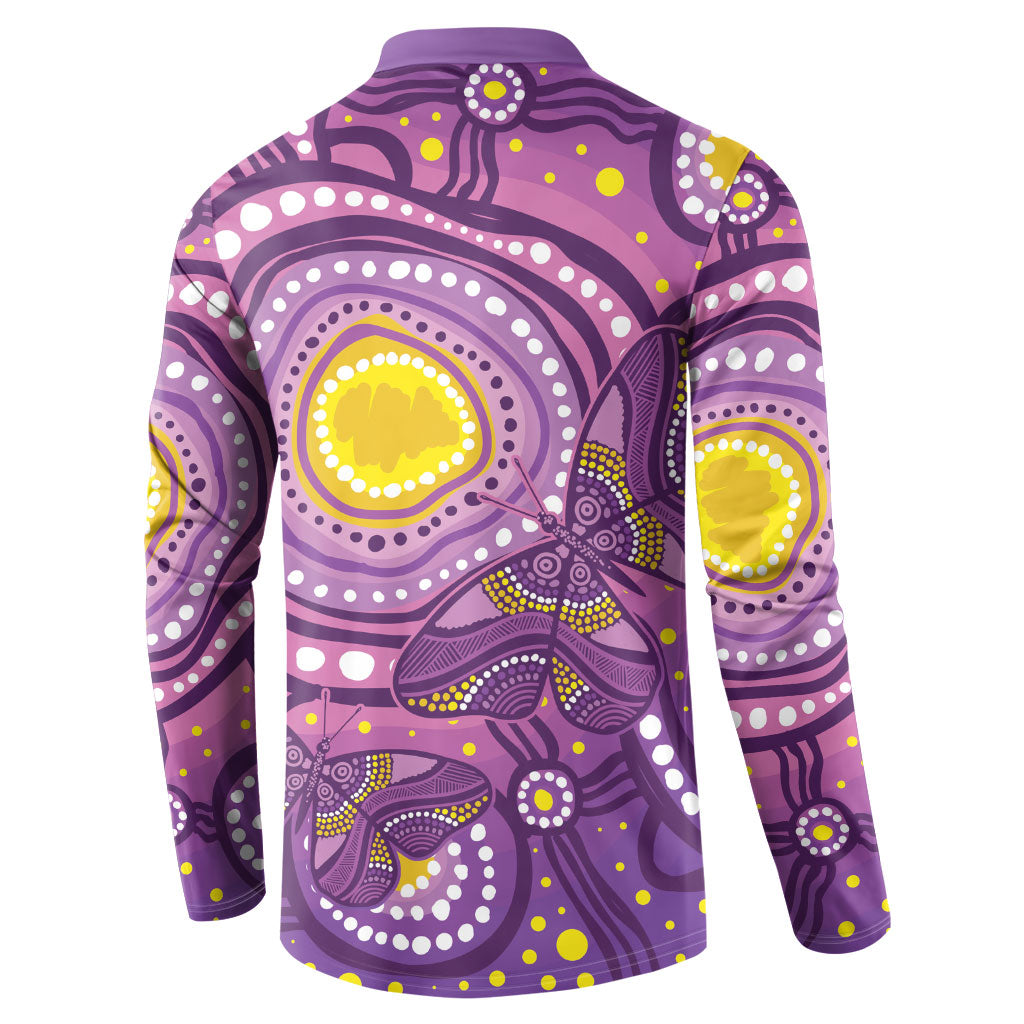 Australia Indigenous World Cancer Day Purple Aboriginal Button Sweatshirt Butterfly Ribbon