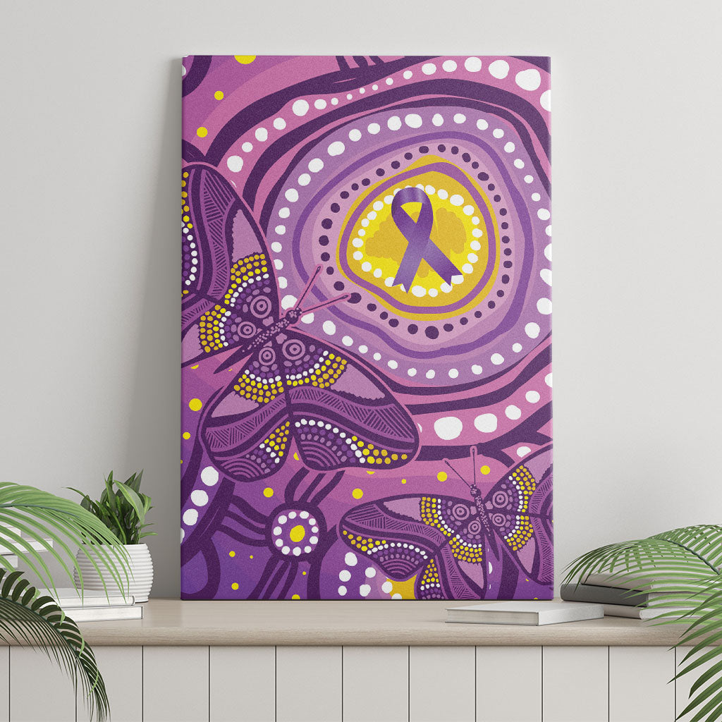 Australia Indigenous World Cancer Day Purple Aboriginal Canvas Wall Art Butterfly Ribbon