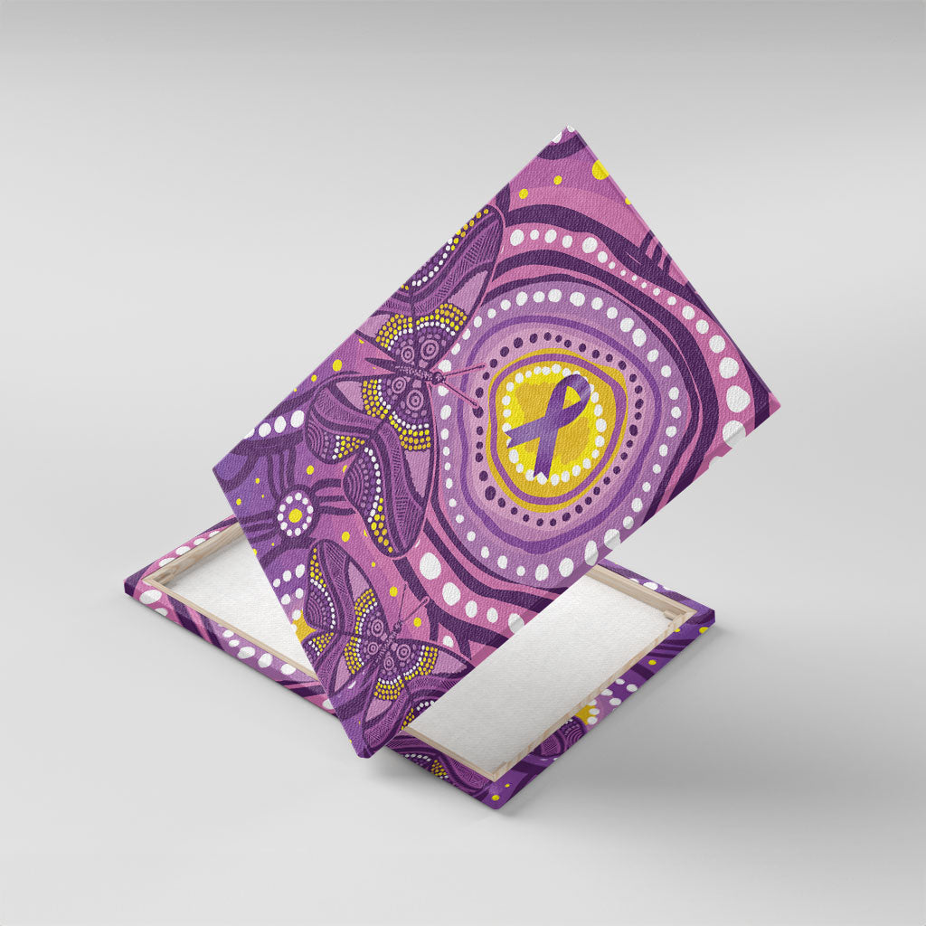 Australia Indigenous World Cancer Day Purple Aboriginal Canvas Wall Art Butterfly Ribbon