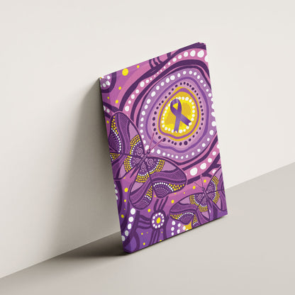 Australia Indigenous World Cancer Day Purple Aboriginal Canvas Wall Art Butterfly Ribbon