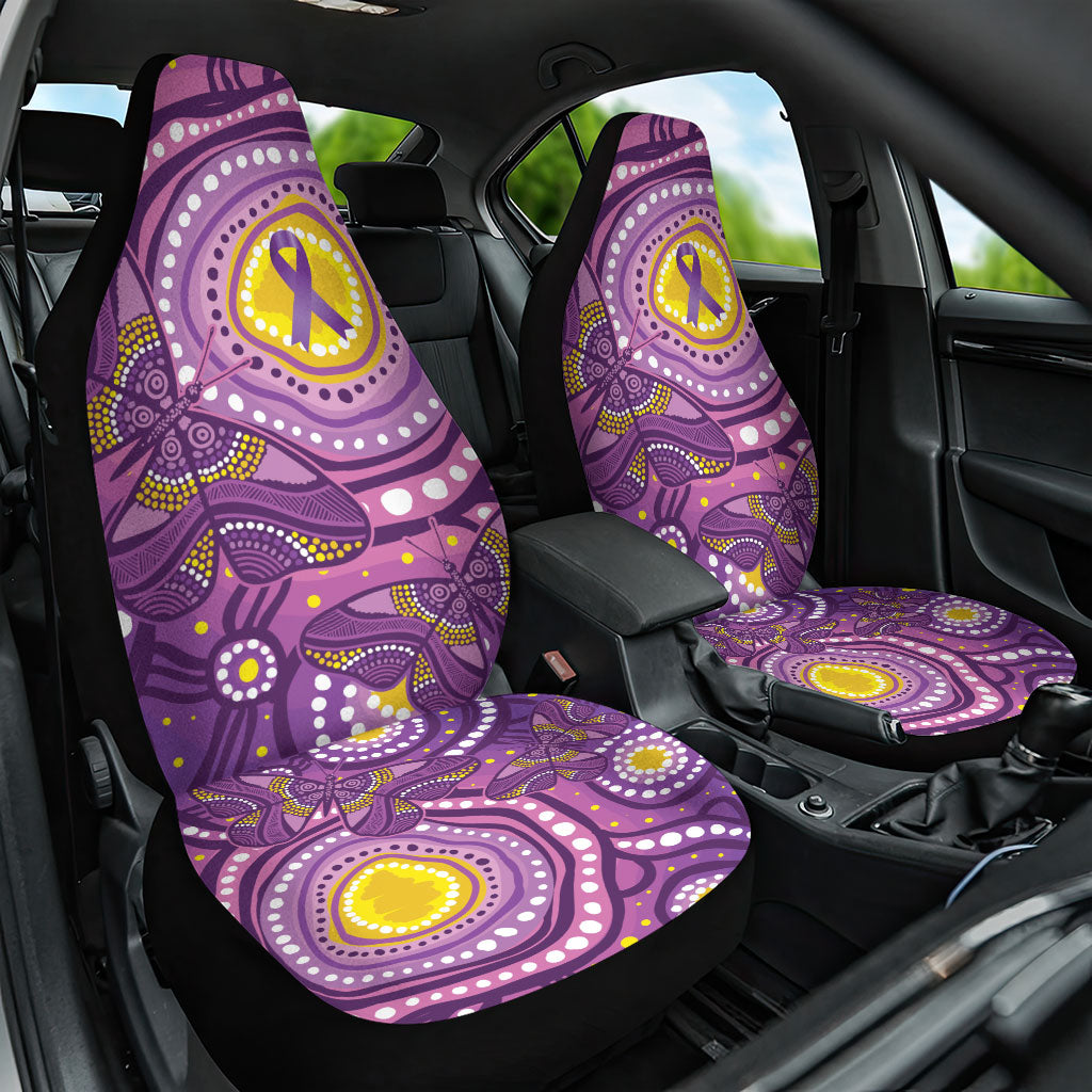 Australia Indigenous World Cancer Day Purple Aboriginal Car Seat Cover Butterfly Ribbon
