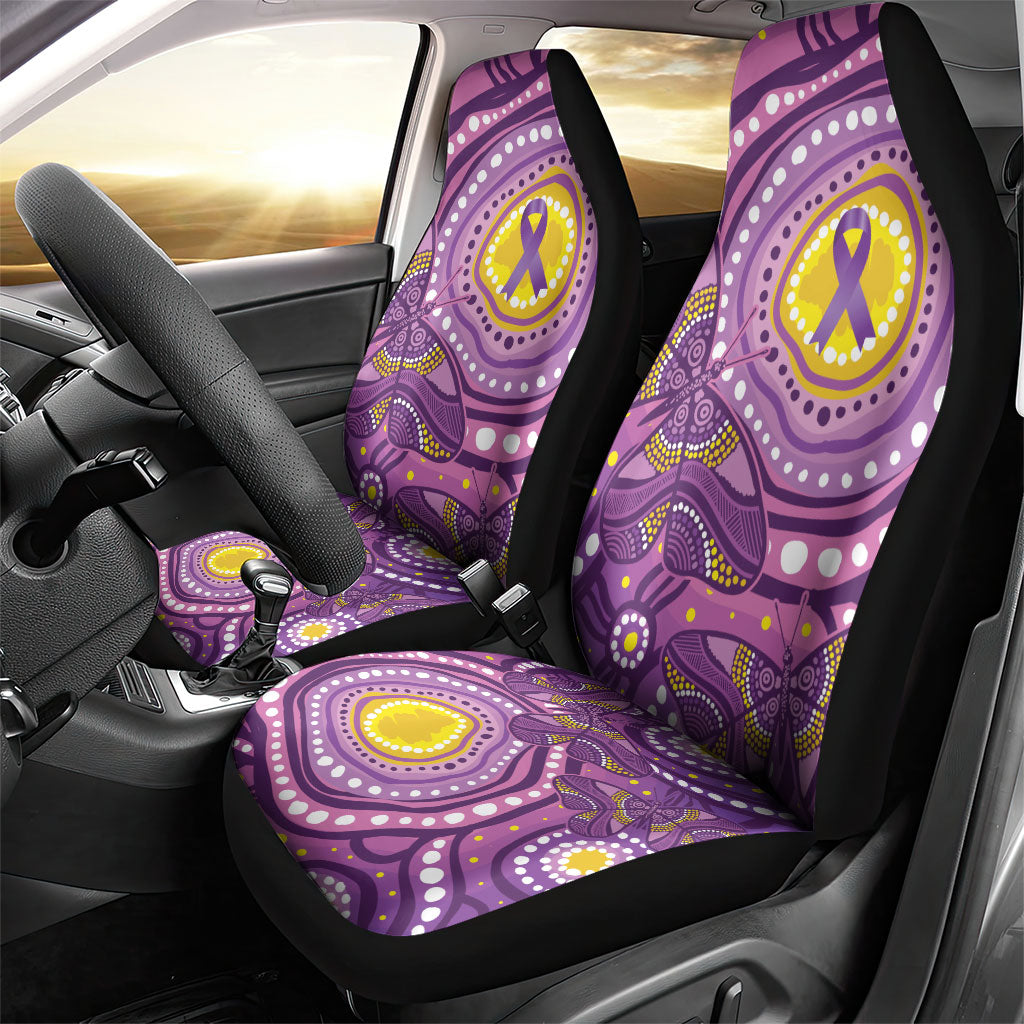 Australia Indigenous World Cancer Day Purple Aboriginal Car Seat Cover Butterfly Ribbon