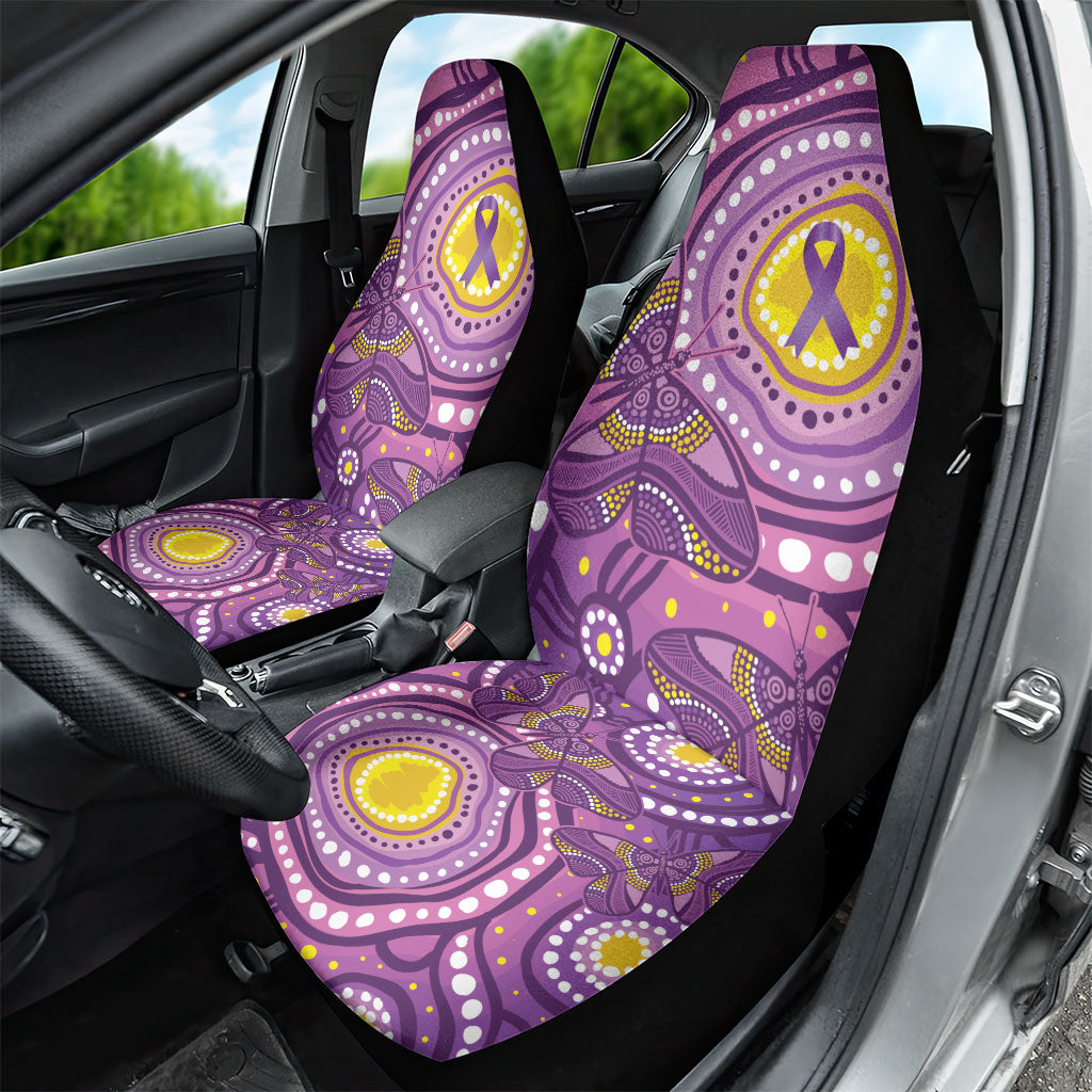 Australia Indigenous World Cancer Day Purple Aboriginal Car Seat Cover Butterfly Ribbon