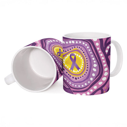 Australia Indigenous World Cancer Day Purple Aboriginal Ceramic Mug Butterfly Ribbon