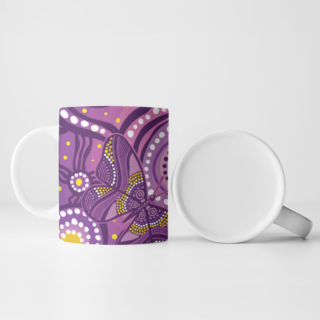 Australia Indigenous World Cancer Day Purple Aboriginal Ceramic Mug Butterfly Ribbon