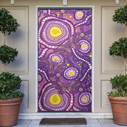 Australia Indigenous World Cancer Day Purple Aboriginal Door Cover Butterfly Ribbon