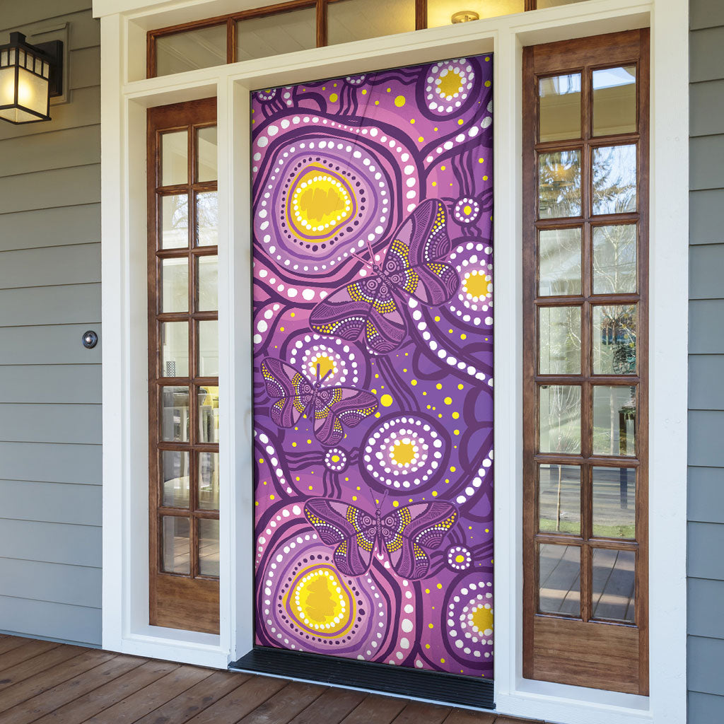 Australia Indigenous World Cancer Day Purple Aboriginal Door Cover Butterfly Ribbon