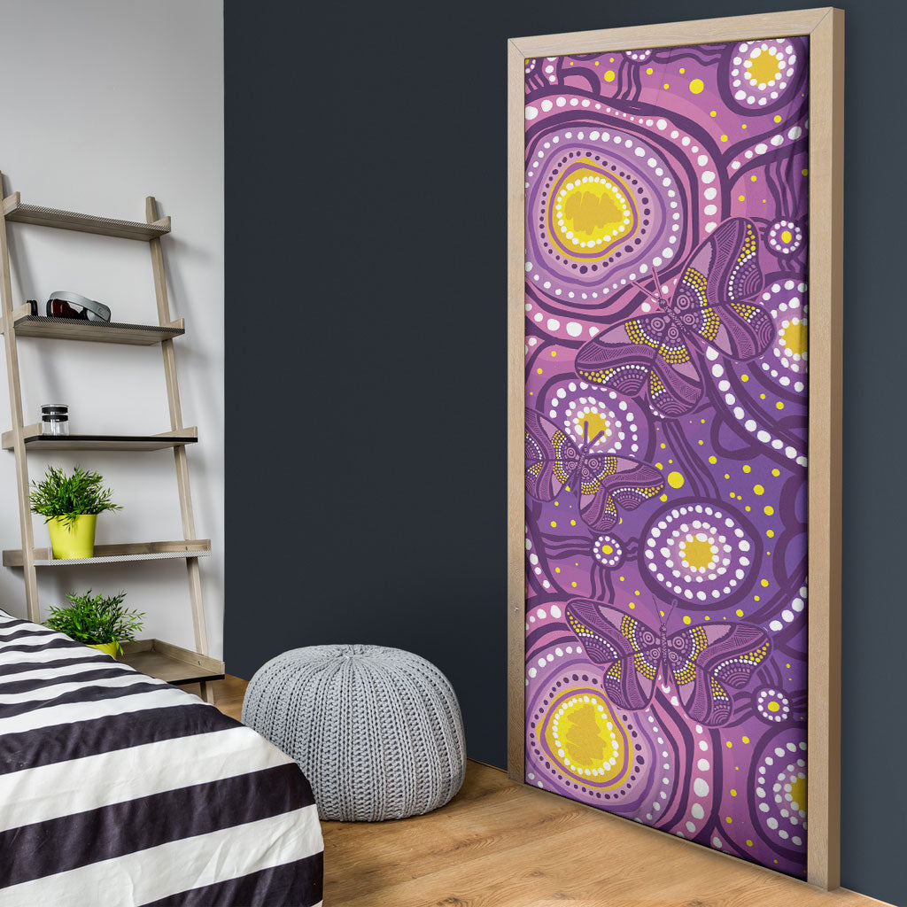 Australia Indigenous World Cancer Day Purple Aboriginal Door Cover Butterfly Ribbon