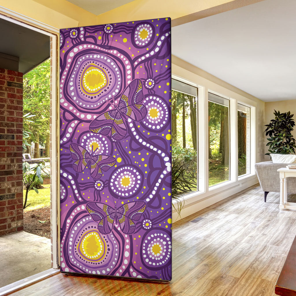 Australia Indigenous World Cancer Day Purple Aboriginal Door Cover Butterfly Ribbon