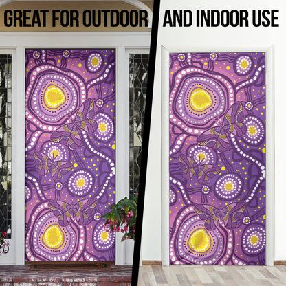 Australia Indigenous World Cancer Day Purple Aboriginal Door Cover Butterfly Ribbon