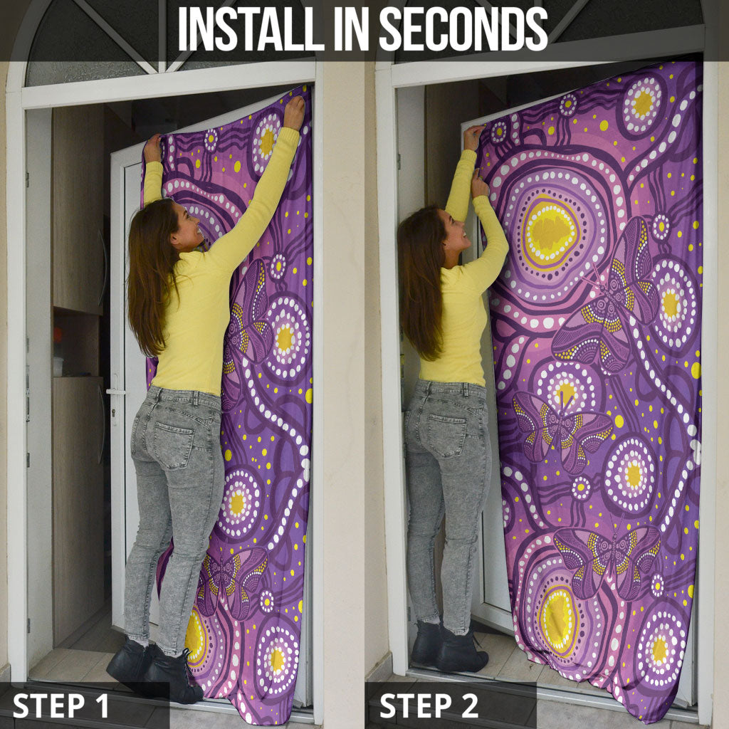 Australia Indigenous World Cancer Day Purple Aboriginal Door Cover Butterfly Ribbon