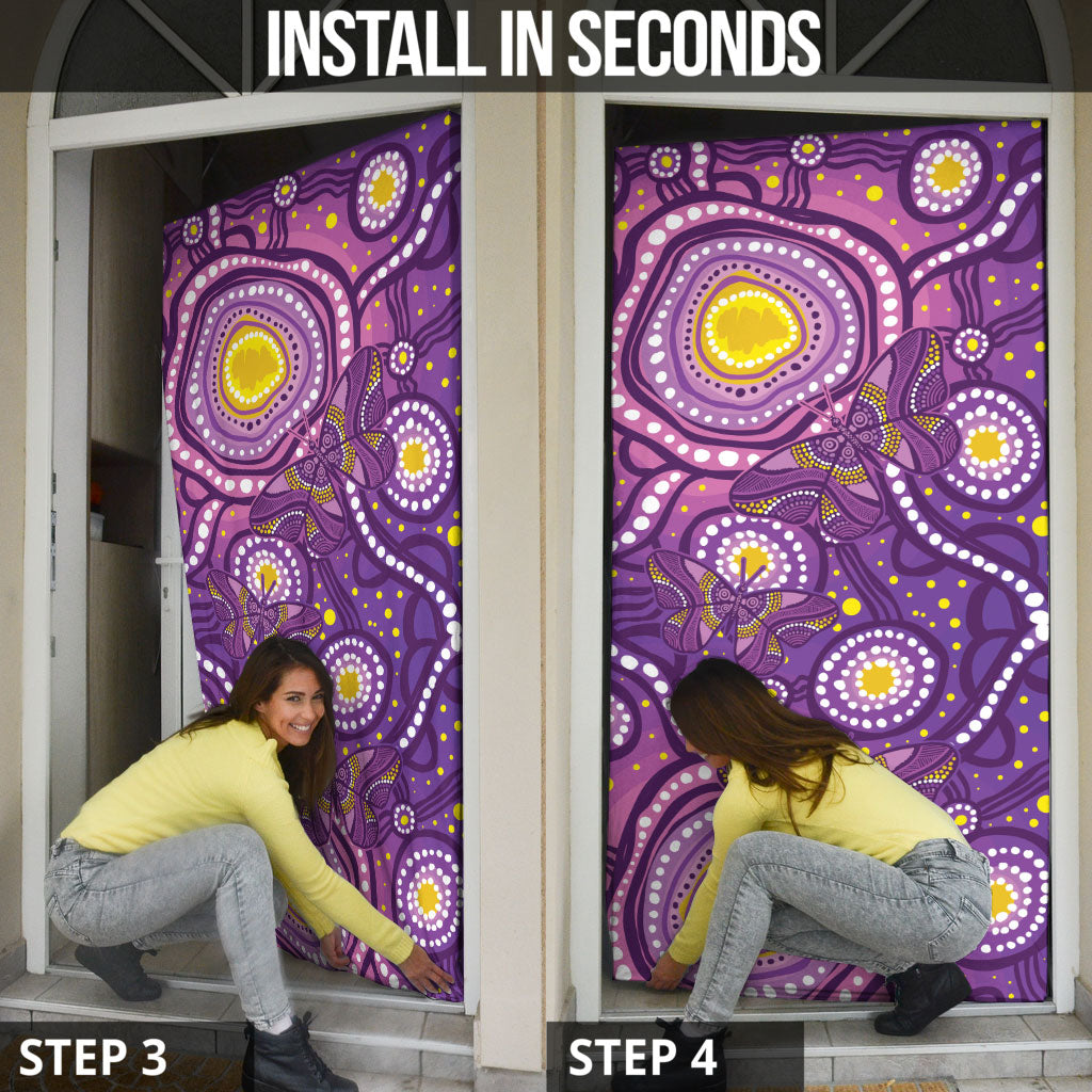 Australia Indigenous World Cancer Day Purple Aboriginal Door Cover Butterfly Ribbon