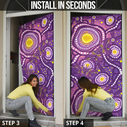 Australia Indigenous World Cancer Day Purple Aboriginal Door Cover Butterfly Ribbon