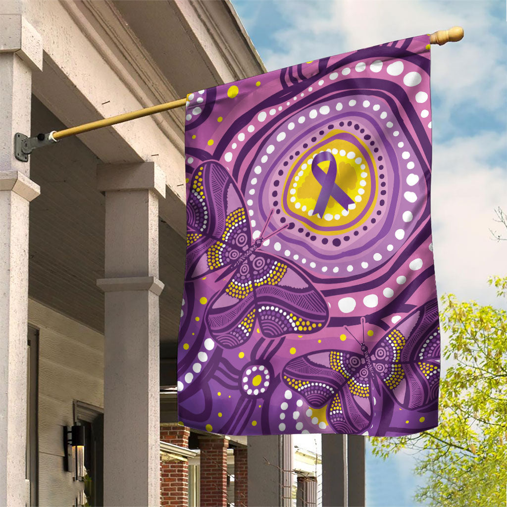 Australia Indigenous World Cancer Day Purple Aboriginal Garden Flag Butterfly Ribbon