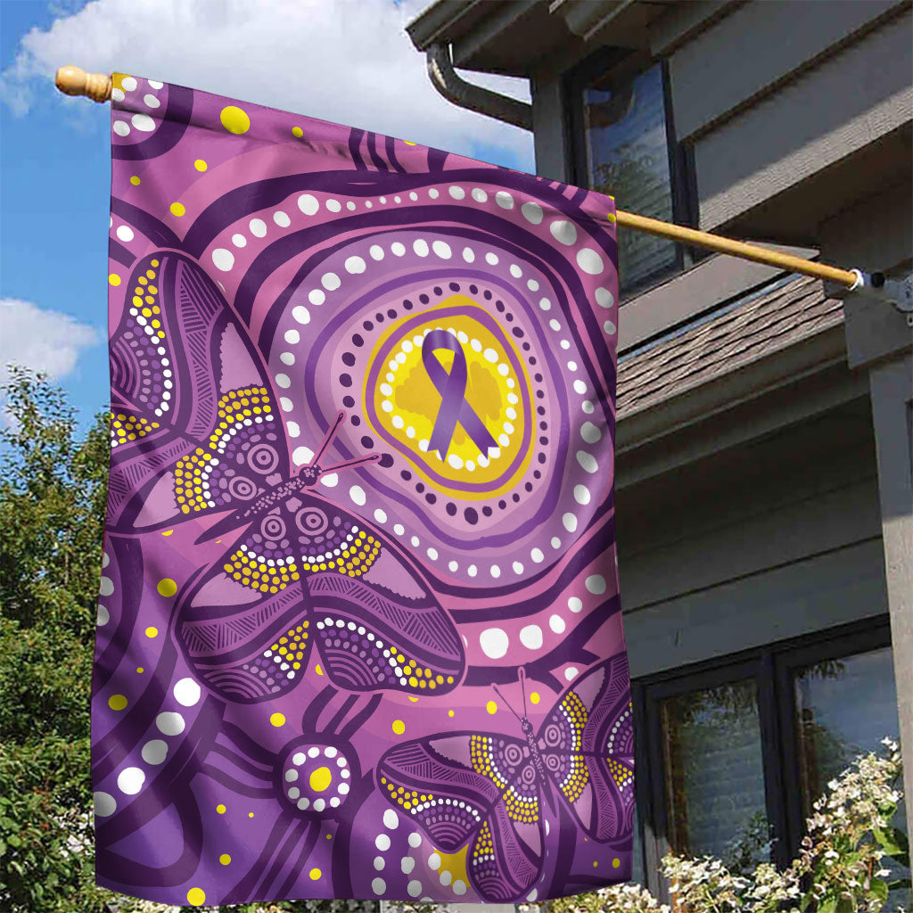 Australia Indigenous World Cancer Day Purple Aboriginal Garden Flag Butterfly Ribbon