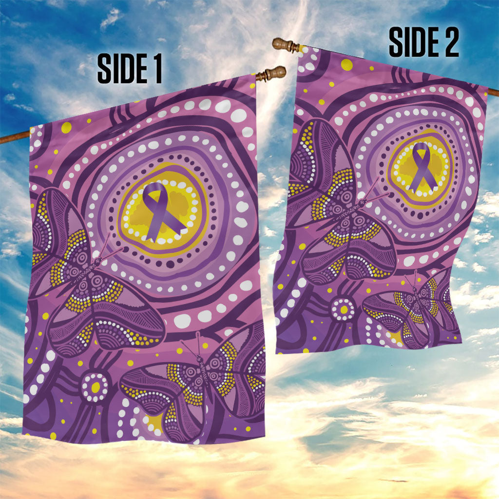 Australia Indigenous World Cancer Day Purple Aboriginal Garden Flag Butterfly Ribbon