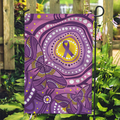 Australia Indigenous World Cancer Day Purple Aboriginal Garden Flag Butterfly Ribbon