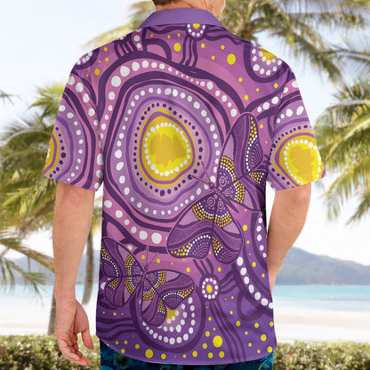 Australia Indigenous World Cancer Day Purple Aboriginal Hawaiian Shirt Butterfly Ribbon