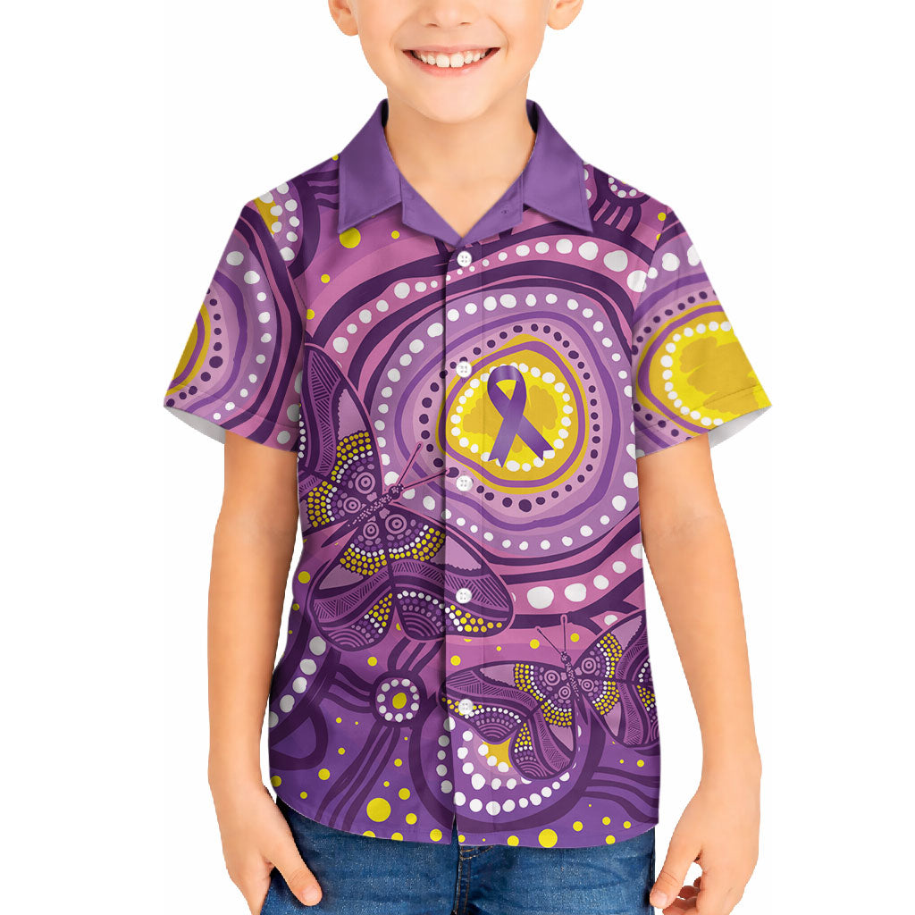 Australia Indigenous World Cancer Day Purple Aboriginal Hawaiian Shirt Butterfly Ribbon