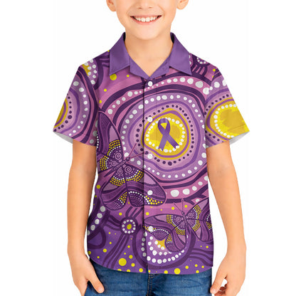 Australia Indigenous World Cancer Day Purple Aboriginal Hawaiian Shirt Butterfly Ribbon