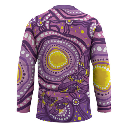 Australia Indigenous World Cancer Day Purple Aboriginal Hockey Jersey Butterfly Ribbon