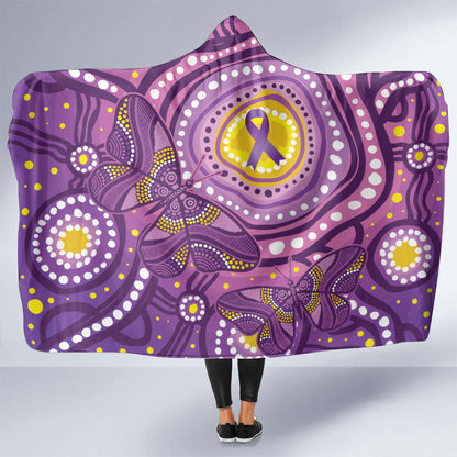 Australia Indigenous World Cancer Day Purple Aboriginal Hooded Blanket Butterfly Ribbon