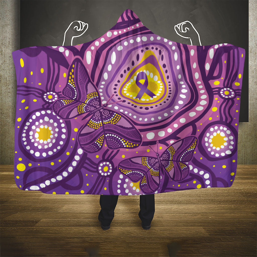 Australia Indigenous World Cancer Day Purple Aboriginal Hooded Blanket Butterfly Ribbon