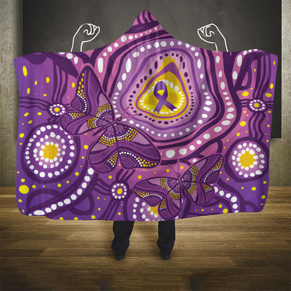 Australia Indigenous World Cancer Day Purple Aboriginal Hooded Blanket Butterfly Ribbon