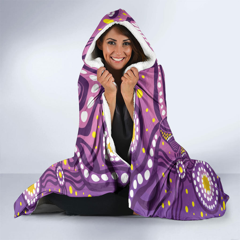 Australia Indigenous World Cancer Day Purple Aboriginal Hooded Blanket Butterfly Ribbon