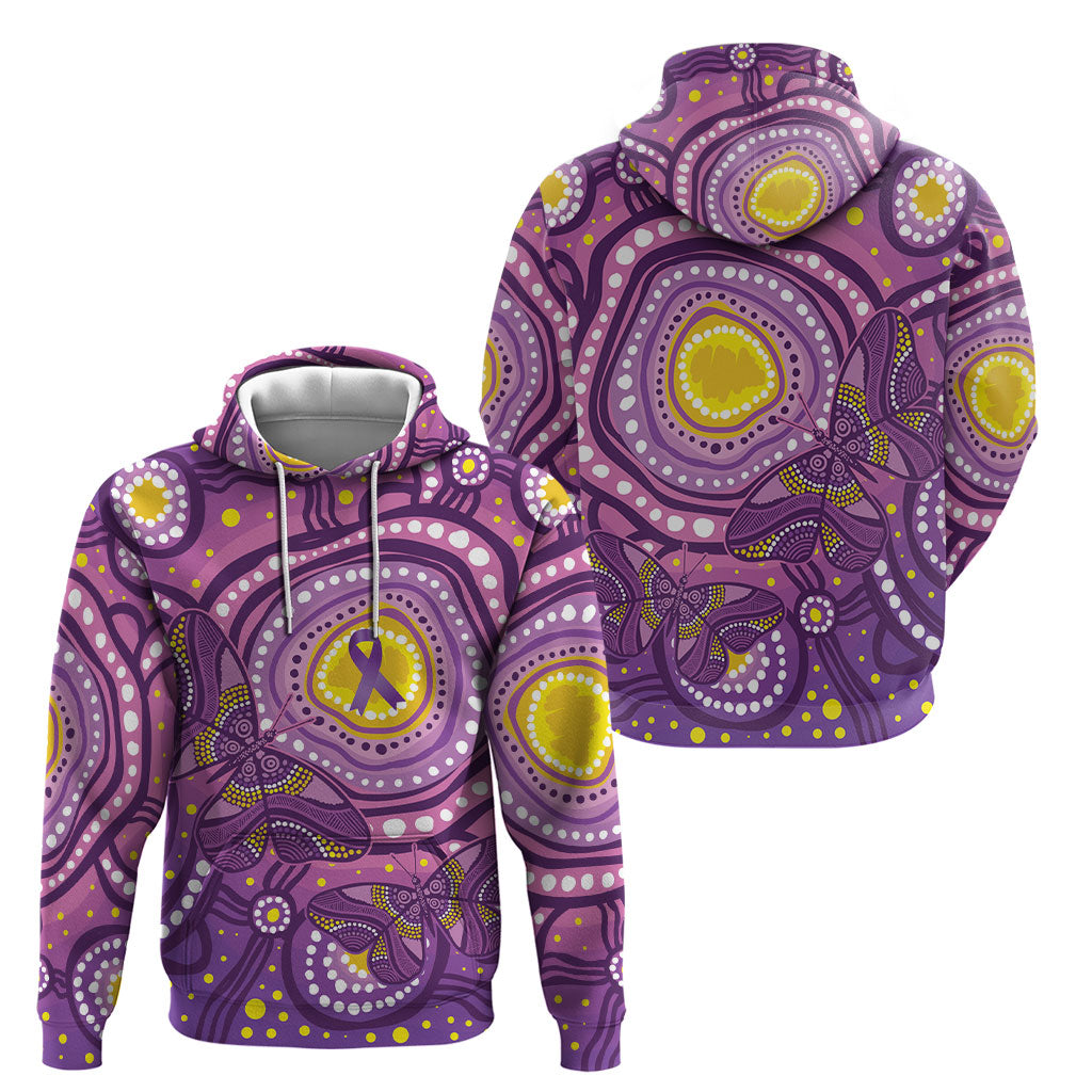 Australia Indigenous World Cancer Day Purple Aboriginal Hoodie Butterfly Ribbon