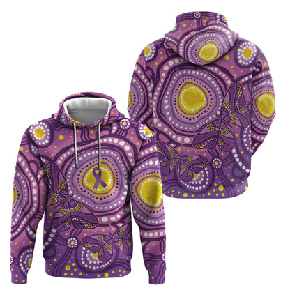 Australia Indigenous World Cancer Day Purple Aboriginal Hoodie Butterfly Ribbon