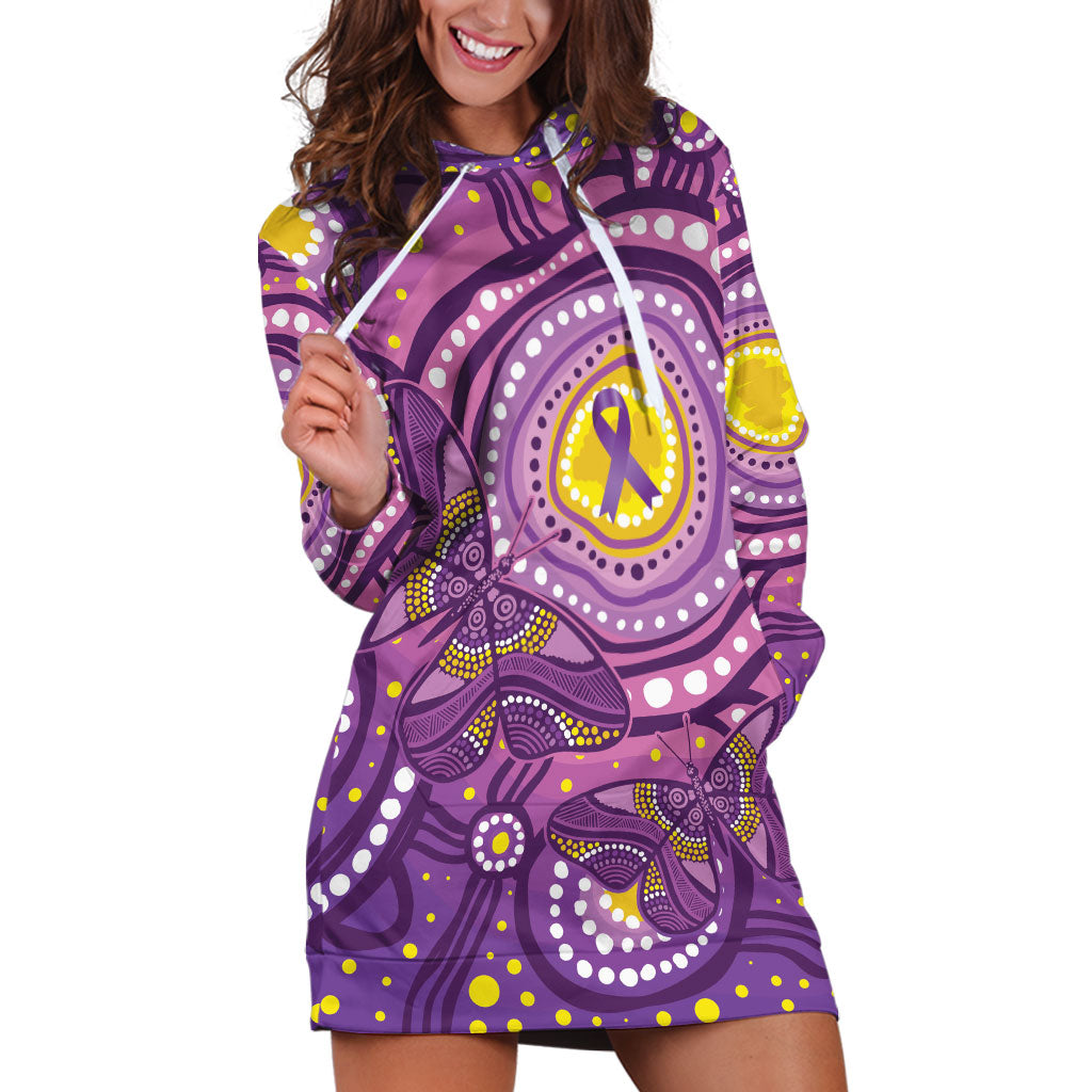 Australia Indigenous World Cancer Day Purple Aboriginal Hoodie Dress Butterfly Ribbon