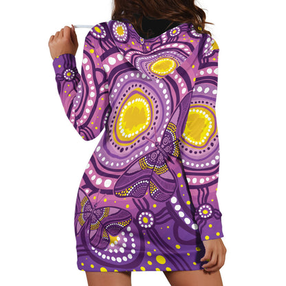 Australia Indigenous World Cancer Day Purple Aboriginal Hoodie Dress Butterfly Ribbon