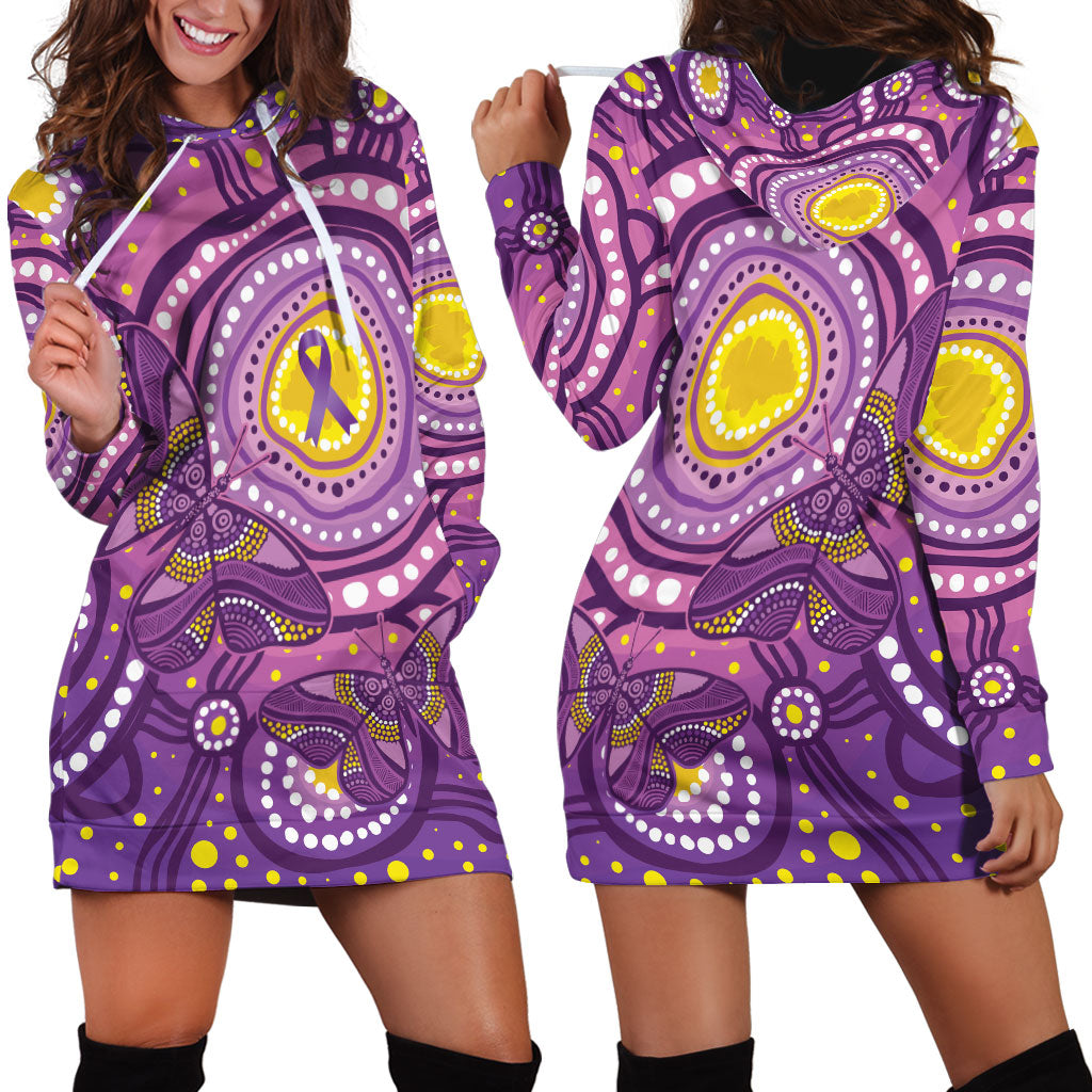 Australia Indigenous World Cancer Day Purple Aboriginal Hoodie Dress Butterfly Ribbon