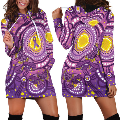 Australia Indigenous World Cancer Day Purple Aboriginal Hoodie Dress Butterfly Ribbon