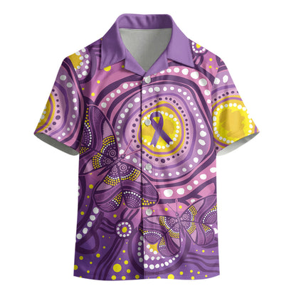 Australia Indigenous World Cancer Day Purple Aboriginal Kid Hawaiian Shirt Butterfly Ribbon
