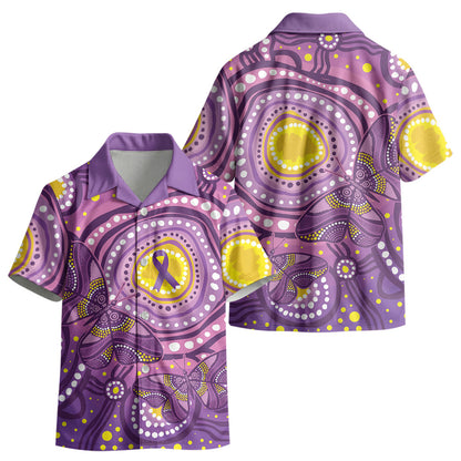 Australia Indigenous World Cancer Day Purple Aboriginal Kid Hawaiian Shirt Butterfly Ribbon