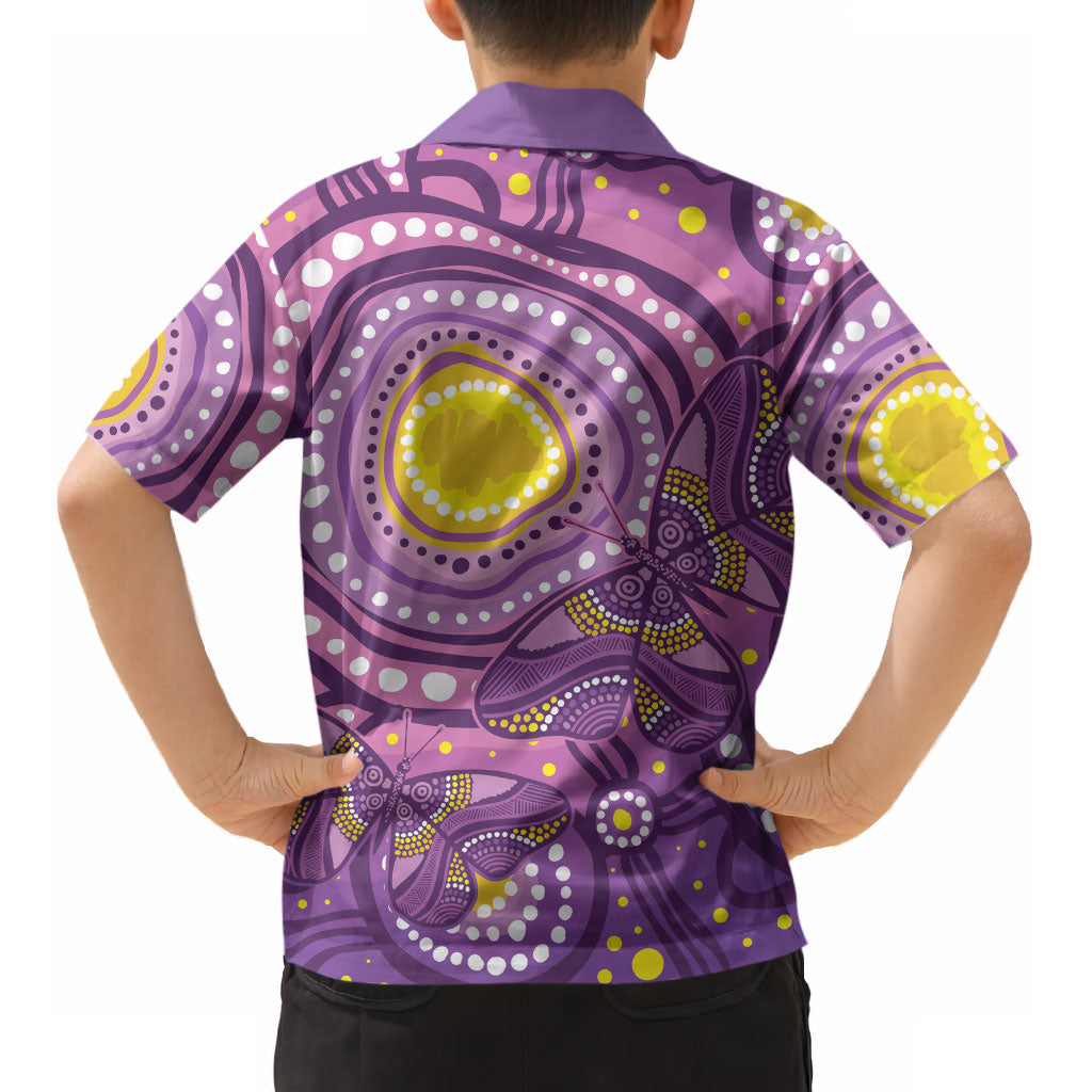 Australia Indigenous World Cancer Day Purple Aboriginal Kid Hawaiian Shirt Butterfly Ribbon