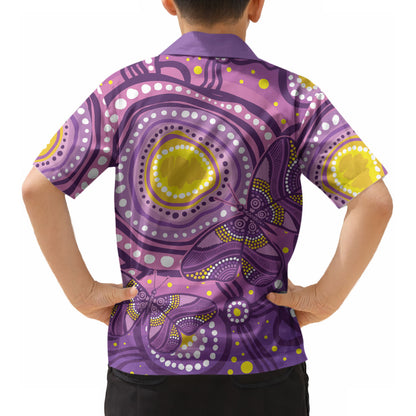 Australia Indigenous World Cancer Day Purple Aboriginal Kid Hawaiian Shirt Butterfly Ribbon