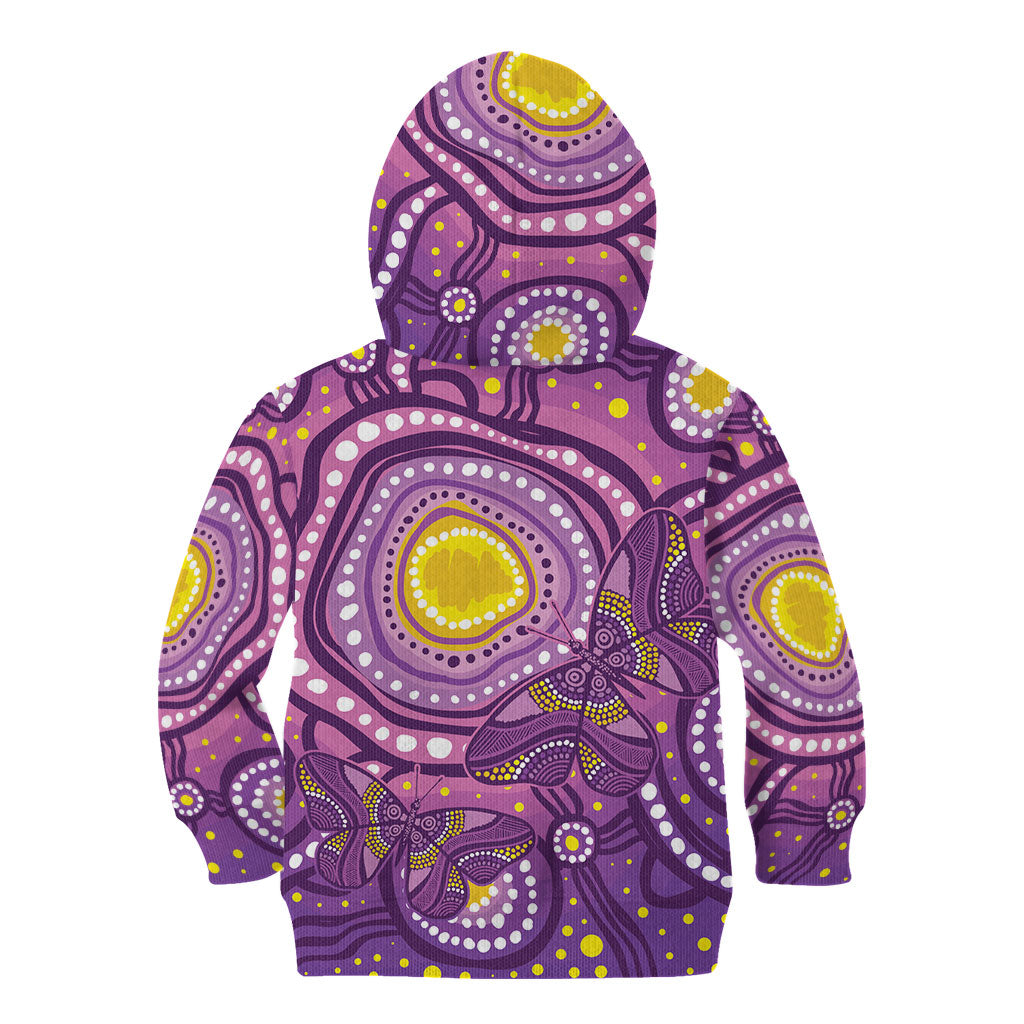 Australia Indigenous World Cancer Day Purple Aboriginal Kid Hoodie Butterfly Ribbon