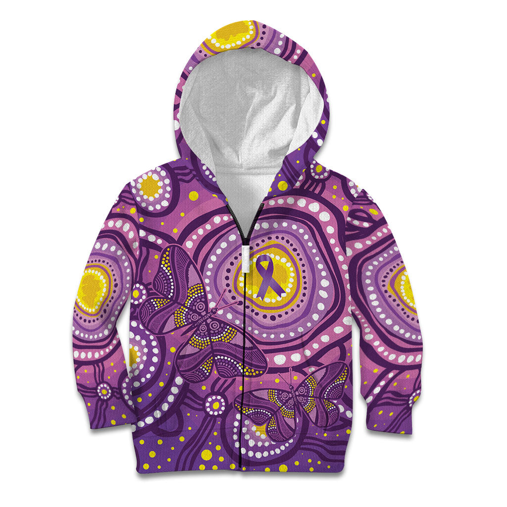 Australia Indigenous World Cancer Day Purple Aboriginal Kid Hoodie Butterfly Ribbon