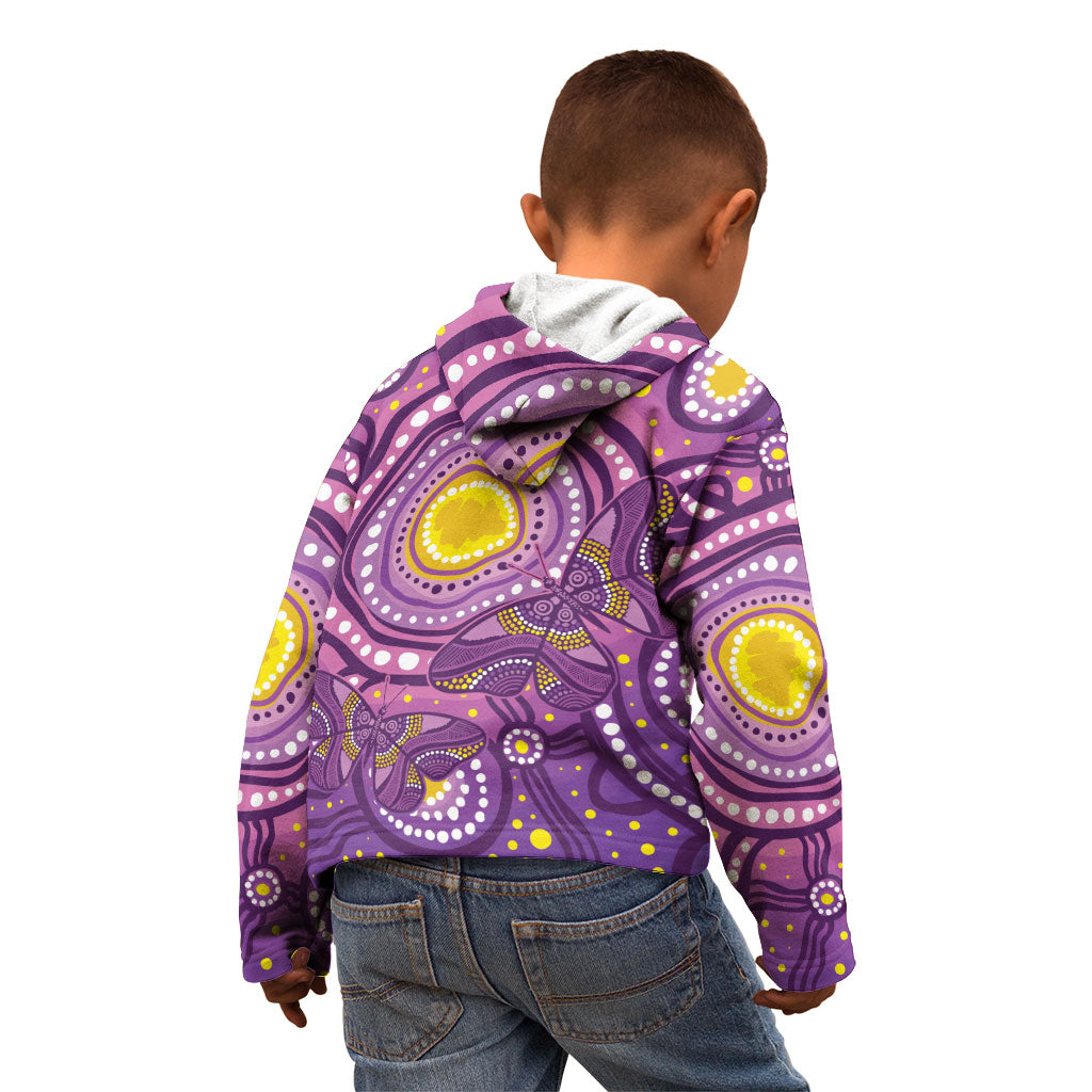 Australia Indigenous World Cancer Day Purple Aboriginal Kid Hoodie Butterfly Ribbon