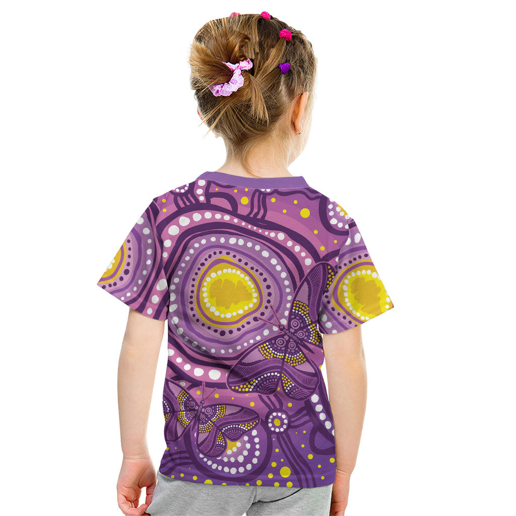 Australia Indigenous World Cancer Day Purple Aboriginal Kid T Shirt Butterfly Ribbon