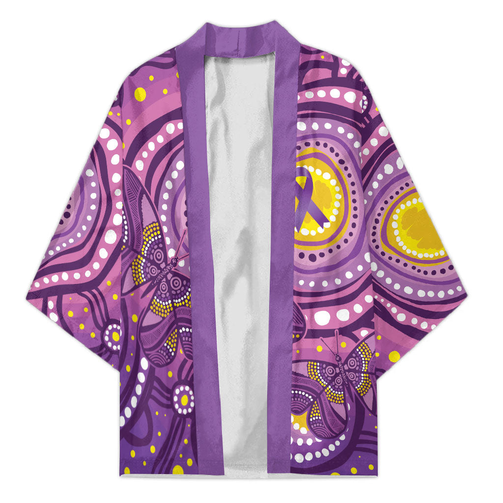 Australia Indigenous World Cancer Day Purple Aboriginal Kimono Butterfly Ribbon